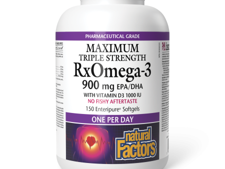 Natural Factors RxOmega-3 with Vitamin D3  Maximum Triple Strength  900 mg  150 Enteripure® Softgels Online